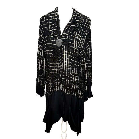 Transparente Black Tan Crinkle Jacket Sweater Cardigan Stretch Boho Knit Germany - Picture 1 of 16